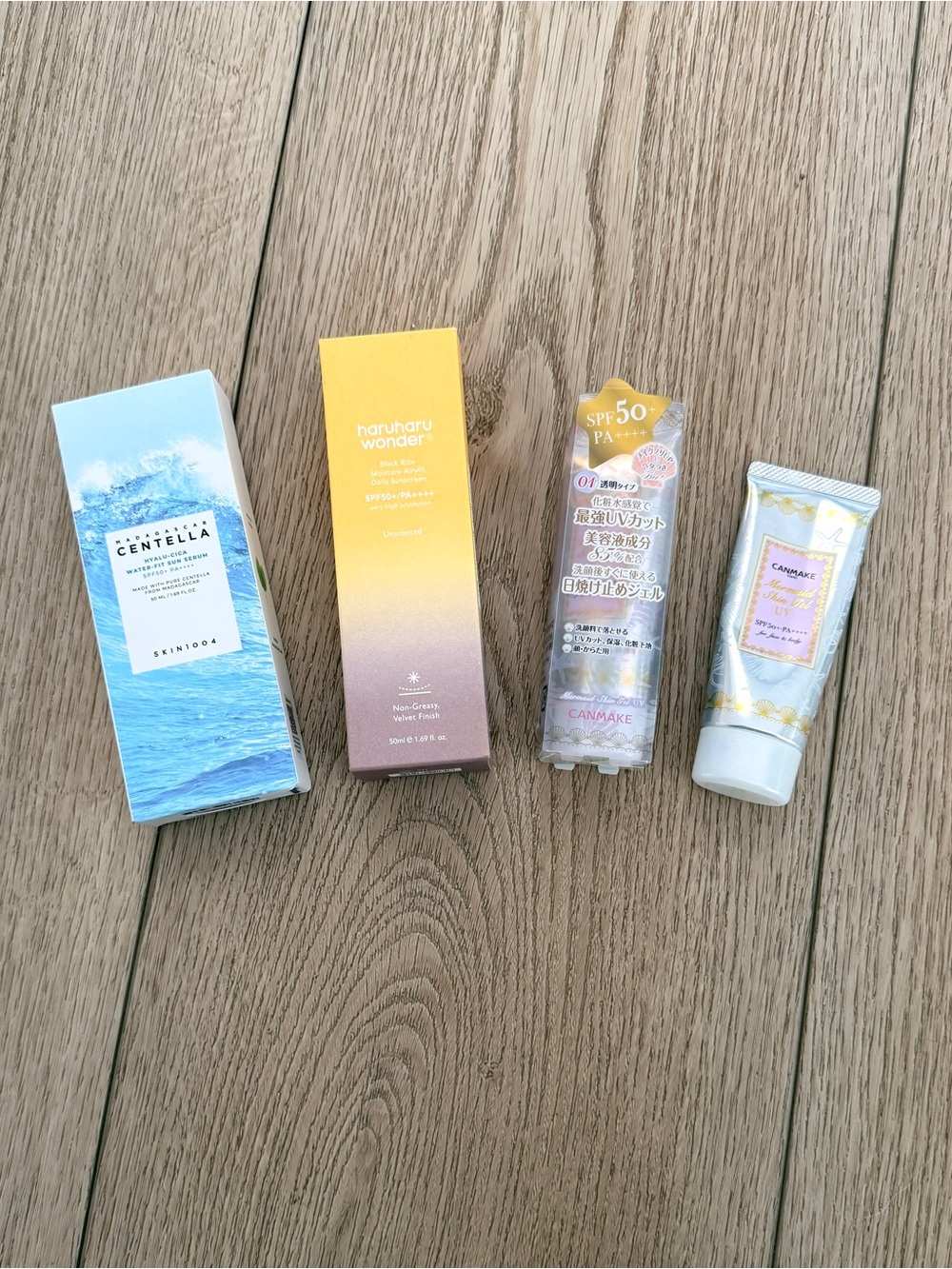 KBeauty Sunscreen Bundle - HaruHaru , Skin 1004 Centella, Canmake Mermaid UV gel